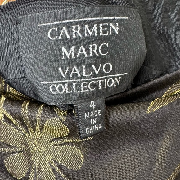 Carmen Marc Valvo Collection Black Gold Silk Blend Floral Full Maxi Skirt Formal - Picture 3 of 12